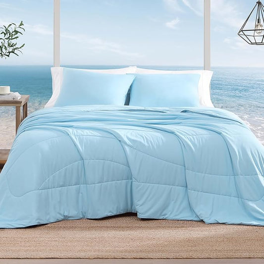Monbix ChillChilla Cooling Comforter King Size-3 Pieces Cooling Blankets for Hot Sleepers and Night Sweats, Double-Sided Summer King Size Comforter Set, Breathable Lightweight Blanket Blue