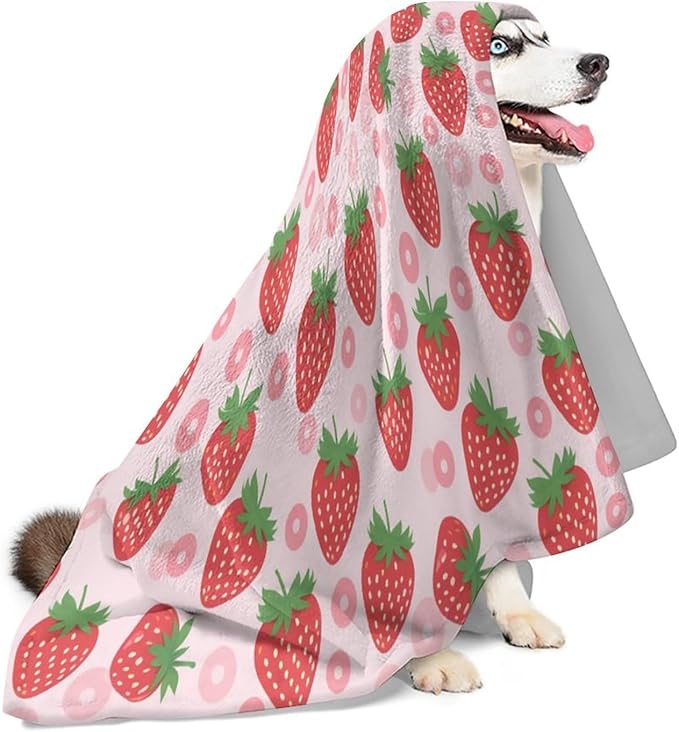 Strawberry Pink Flower Dog Wearable Fleece Pet Throw Blanket for Couch Car Bed Crate, Soft Cozy Baby Girl Boy Blanket 30x40 in