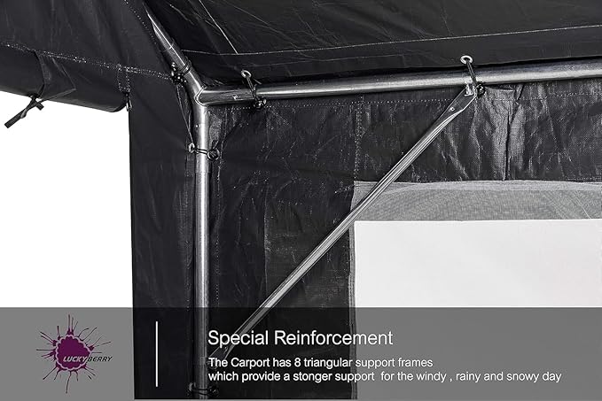 Caport 12'x 20' Portable Garage with Removable Door for Car, Truck, Boat, Car Canopy with All-Season Tarp, Grey
