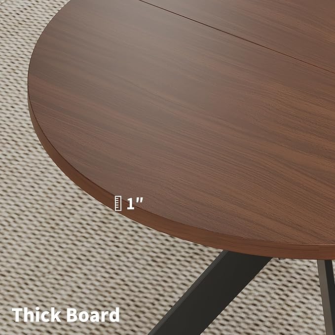 45.3" Round Walnut Dining Table for 4 – Mid-Century Modern Pedestal Table for Kitchen, Dining Room, Small Apartment or Breakfast Nook (Walnut – 1 Table Only)