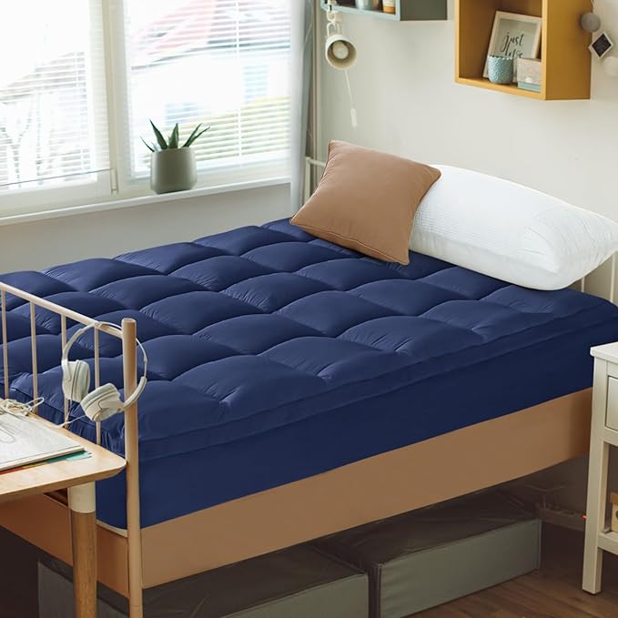 CYMULA Mattress Topper Twin Size - Soft Cooling Mattress Pad for College Dorm Room Essentials - Extra Thick Twin Protector Cover for Back Pain, Single Bed Topper Pillow Top with 8''-21'' Deep Pocket