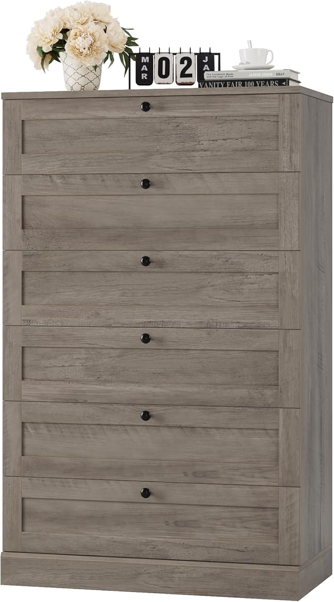 HOSTACK 6 Drawer Dresser for Bedroom, 52" Tall Dresser & Chest of Drawers, 29" W Wood Drawer Chest, Modern Vertical Storage Cabinet for Living Room, Entryway, Hallway