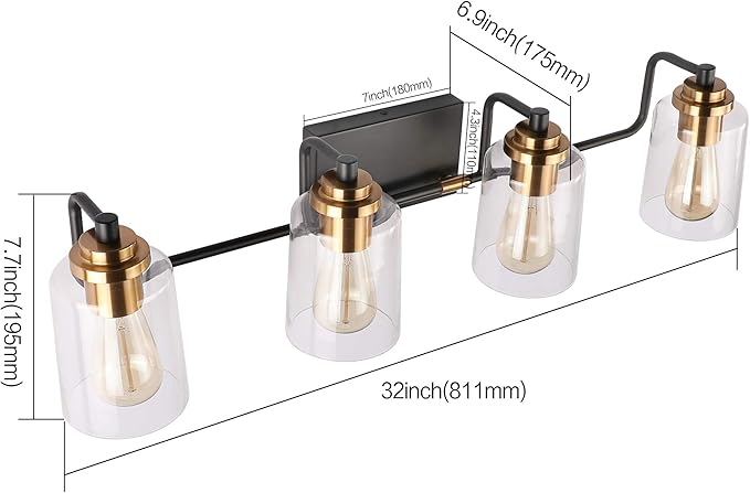 SOLFART Vintage 4 Light Bathroom Vanity Light Bathroom Light Fixtures Over Mirror Wall Sconce Bath Lighting restoom 4 Lights