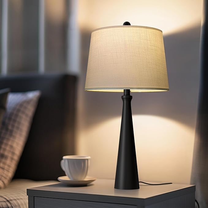 Oneach 25.75" Table Lamps for Living Room, Bedside Lamp 3-Way Dimmable Touch Control, Modern Black Nightstand Lamp with Fabric Shade, Vintage Table Lamp for Bedroom, Bulb Included