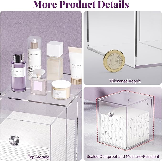 Delamu Disposable Facial Towels Storage Box - Stackable Acrylic Organizer Compatible with Clean Skin Club Towel XL, Bathroom Vanity, Dresser Holder, Dustproof Multipurpose for Makeup, Skincare, Clear