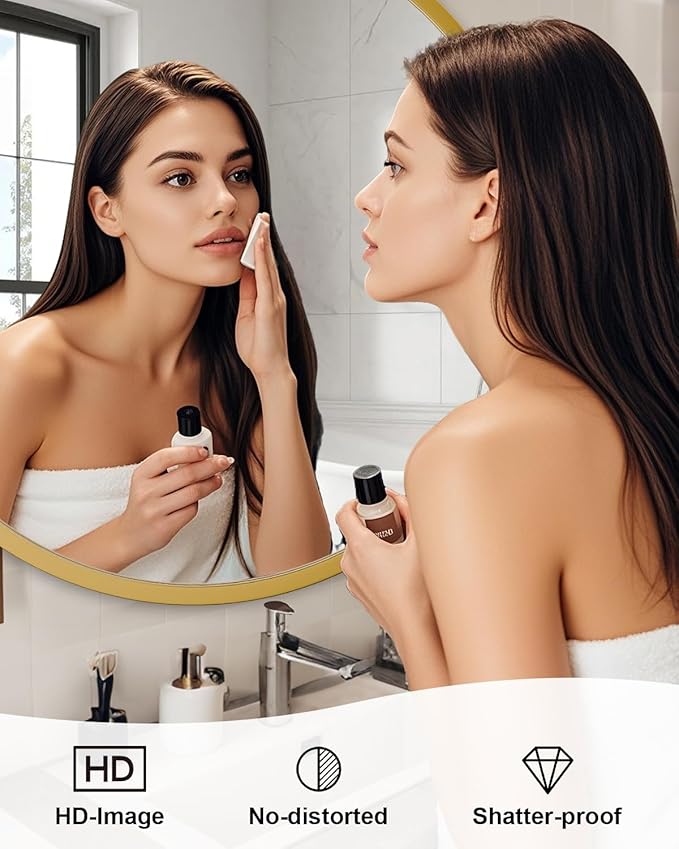 Round Bathroom Mirror 30" X 30" Wall Mount Dresser Metal Frame Mirror Over Sink Vanity Hungs Horizontally Or Vertically for Bedroom, Entryway, Living Room,Gold