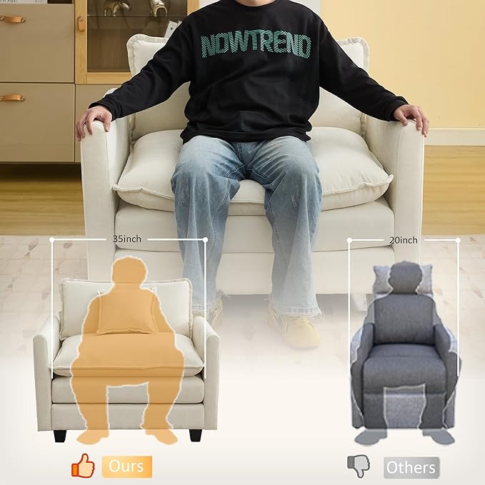 41'' Modern Chenille Oversized Chair, Upholstered Accent Living Room Chair with Extra Thicked Deep Seat, Single Lounge Chair for Bedroom, Small Apartment, Beige