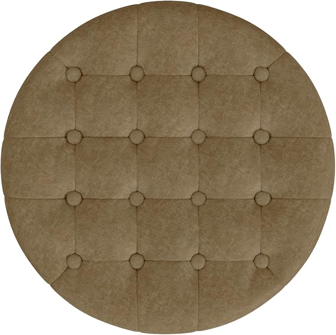 HomePop Home Decor | Upholstered Round Velvet Tufted Foot Rest Ottoman | Ottoman with Storage for Living Room & Bedroom | Decorative Home Furniture, Mocha Velvet