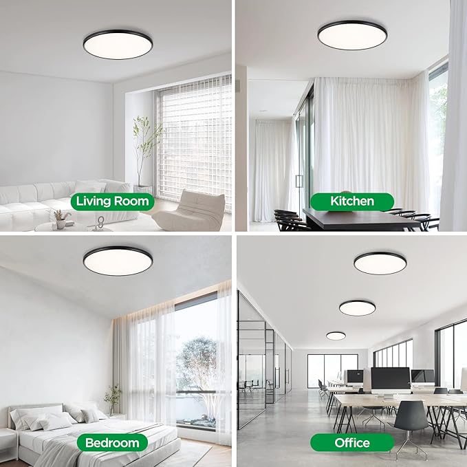 TALOYA 18.2 Inch LED Ceiling Light Fixture,3000K/4000K/6500K Selectable with Back Light, 36W Black Dimmable LED Flush Mount Ceiling Light for Hotel, Bedroom, Living Room,Office, Memory Function