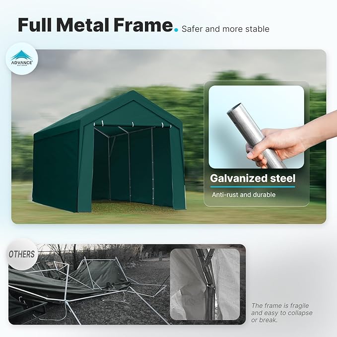 ADVANCE OUTDOOR 12x20 ft Heavy Duty Carport Garage Shelter, Adjustable Height (6.5-11ft) Waterproof Canopy with Removable Sidewalls for Cars, RV, Boat, Truck, Party - Green