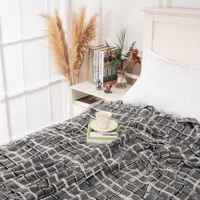 Gealaek Boho Throw Blanket Dark Grey Lightweight Fuzzy Soft Cozy Decorative Blankets for Sofa Bed Farmhouse Throw Blanket Mexcican Blanket with Tassel Black White Charcoal Textured 50" x 60"