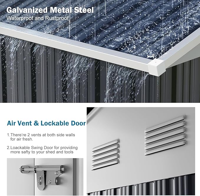 Restland 10x16 FT Outdoor Storage Shed Reinforced Frame Metal Shed with Clear Roof, Air Vent & Lockable Door Large Garden Tool Storage Sheds for Backyard, Garden, Lawn