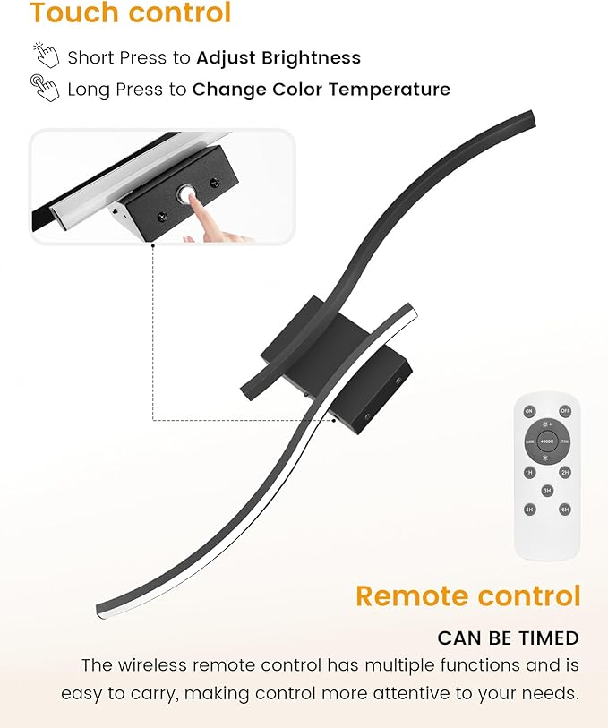 NIORSUN 39.4 Inch Battery Operated Wall Sconce Set of 2, Black Modern Rechargeable Wall Lights with Remote, 3CCT Dimmable Wireless Wall Lamp for Living Room Bedroom Hallway