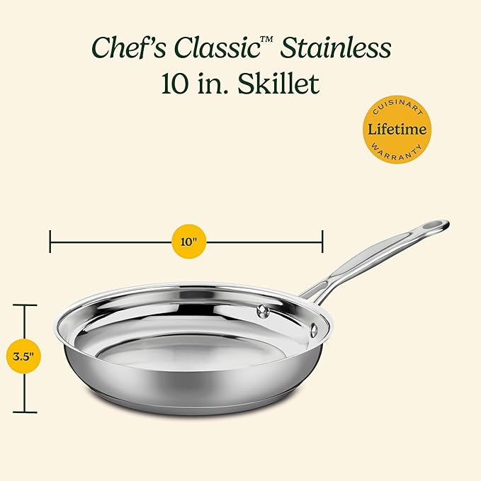 Cuisinart 10-Inch Open Skillet, Chef's Classic Stainless Steel Cookware Collection, 722-24