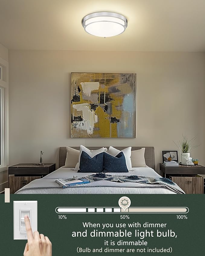 16 inch Close to Ceiling Light Fixtures, Brushed Nickel Farmhouse Ceiling Light with 3 Light for Laundry Kitchen Bedroom Bathroom, CL4822-3W-BN