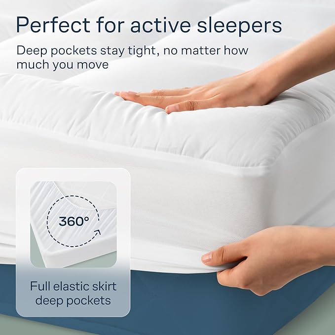 Cloud-Like Full Size Mattress Topper - 100% Cotton Top Mattress Pad for Back Pain Relief - Breathable & Naturally Cooling for Hot Sleepers