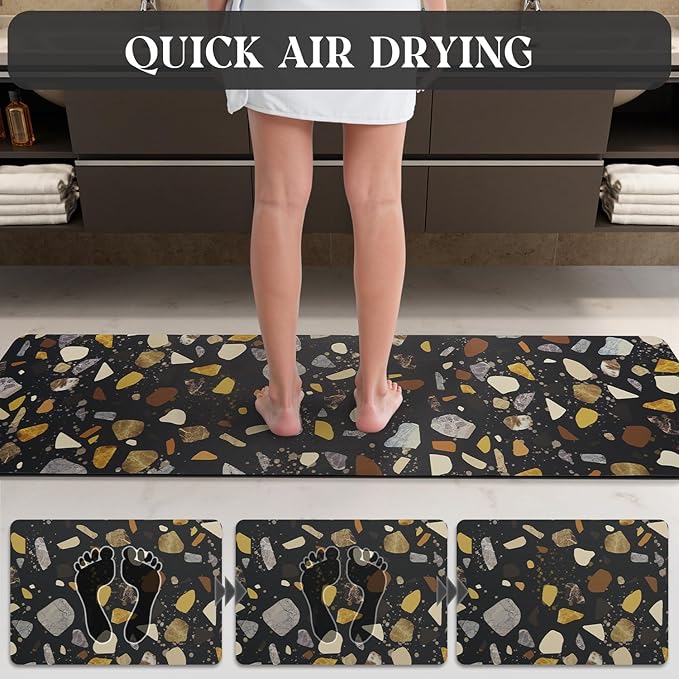 MontVoo -Bath Mat-Non Slip Thin Bathroom Rugs Fit Under Door- Quick Dry Absorbent Faux Suede Surface Grey Bathroom Floor Mats-Shower Rug for in Front of Bathtub Shower Black & Multi Color 17x59