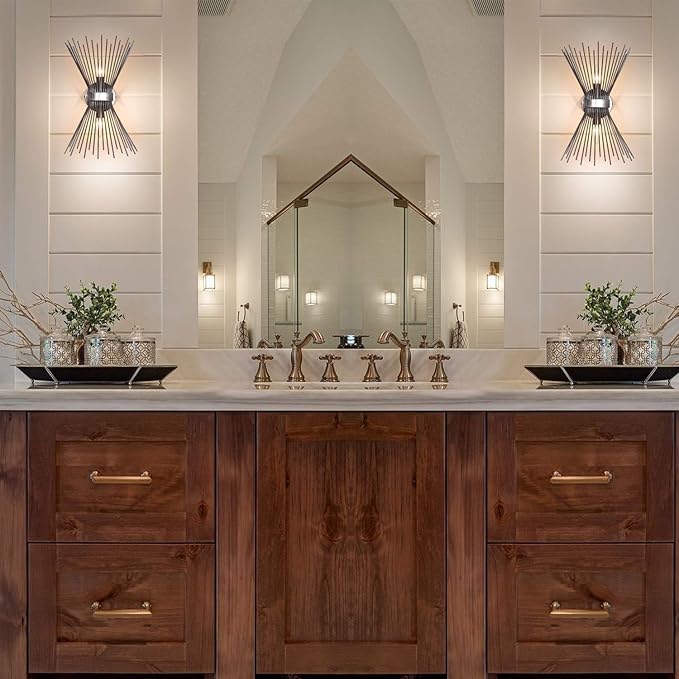 EDISLIVE 2-Bulb Vanity Light Mid-Century Modern Starburst Wall Sconce Lamp Sunburst Sconce Wall Light for Powder Room Bedroom Bathroom
