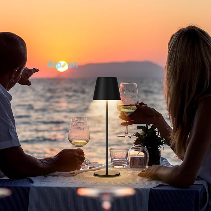 Aipsun Rechargeable Cordless LED Table Lamp 2 Pack, 6200mAh Battery Powered with Stepless Dimming, Waterproof Outdoor Modern Black Finish