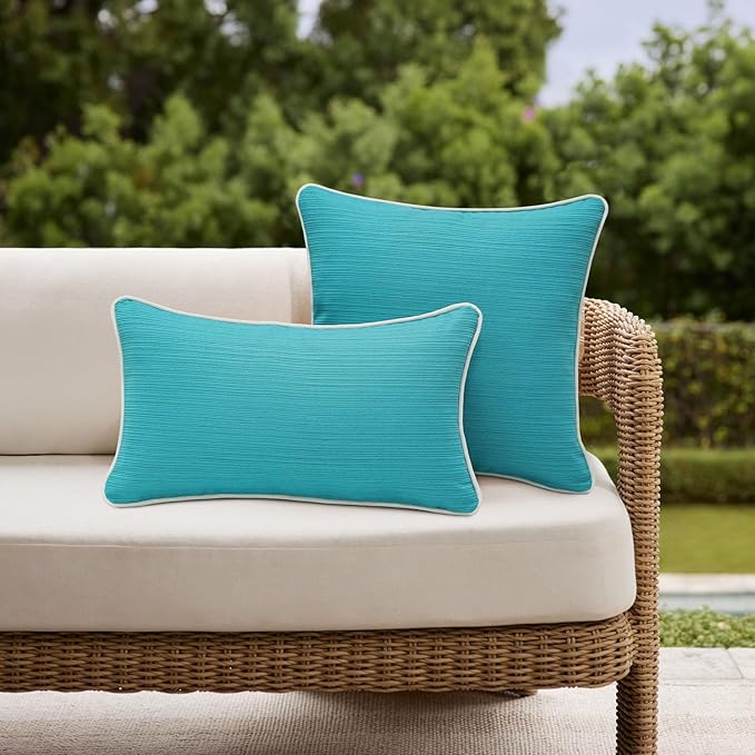 Decorative Outdoor Water Repellent Throw Pillows with Inserts, Set of 4, 20" x12" Pillows for Patio, Backyard, Bed, Couch, and Patio Furniture, Turquoise