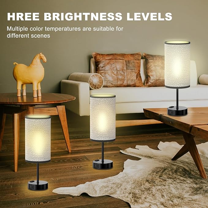 Table Lamp for Bedroom with Touch Control,Bedside Lamp with USB C+A Charging Ports& AC Outlets, Adjustable 3color LED Light for Home Decor/Nightstand/Bedroom/Office,Included Bulb