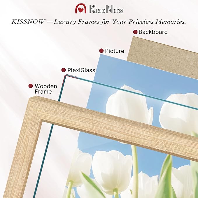 16x24 Poster Frame 4 Pack, Natural Oak Wood Picture Frame with Polished Plexiglass, Wall Hanging