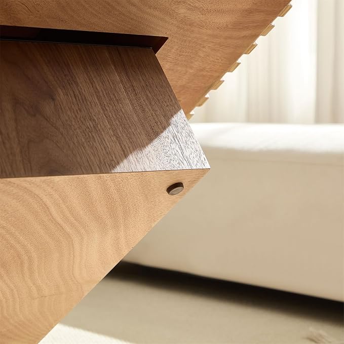 Square Coffee Table for Living Room, Accent Fluted Coffee Table with Storage, Modern Solid Wood Veneered Large Center Tea Table for Small Space Apartment (35.4''D×16''H-Walnut)