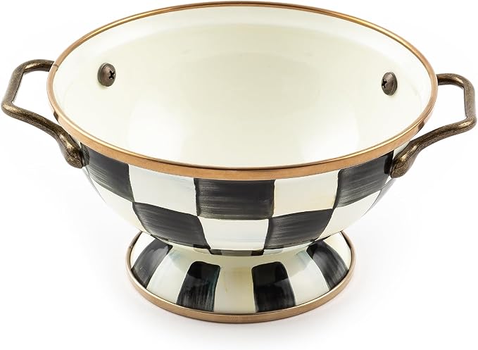 MACKENZIE-CHILDS Enamel Bowl, Serving Bowl for Entertaining, Simply Anything Bowl, Black-and-White Courtly Check