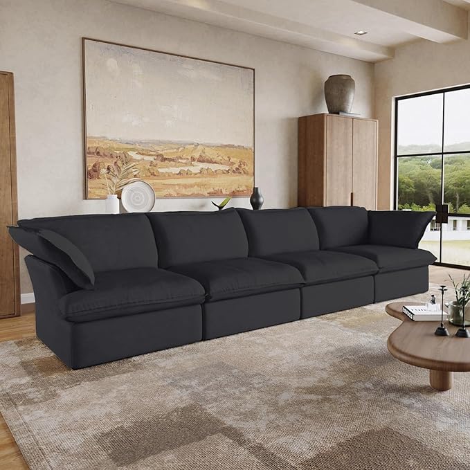 JACH 162.98"" Sectional Couches for Living Room, Modular Sectional Sofa 4 Seat, Cushion Covers Removable, Two Corners and Two Middle Sofa for Living Room, Black, 120-2334