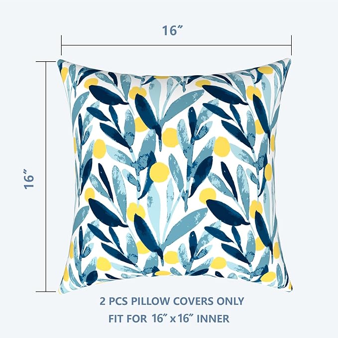 LVTXIII Outdoor Throw Pillow Covers 16 x 16 Inch, Covers ONLY Modern Cute Pattern Decorative Square Toss Pillow Case Pack of 2 for Home Patio Garden Sofa Bed Furniture, Leaves Multi