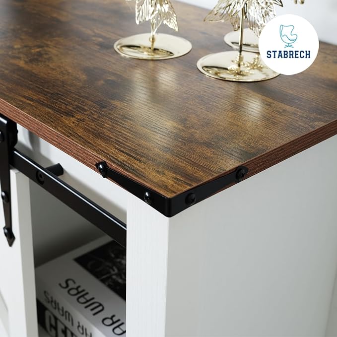 White Farmhouse Console Table for Entryway, Sofa Table with Storage Shelf, Hallway Tables with Sliding Barn Doors, Entry Tables for Foyer, Living Room