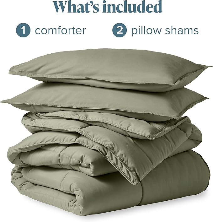 Bare Home Comforter Set - Full Size - Ultra-Soft - Goose Down Alternative - Premium 1800 Series - All Season Warmth (Full, Sage)