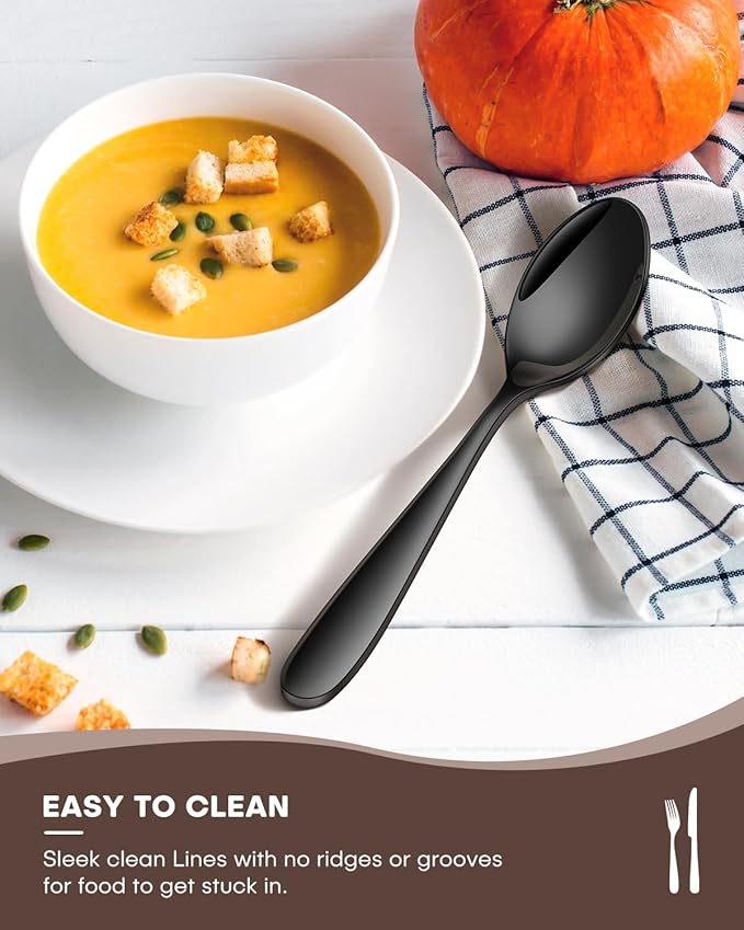 30 Pieces Black Silverware Set for 6, Heavy Duty Black Stainless Steel Flatware Set Include Knives Forks Spoons Set Premium Modern Utensil Mirror Polished, dishwasher Safe