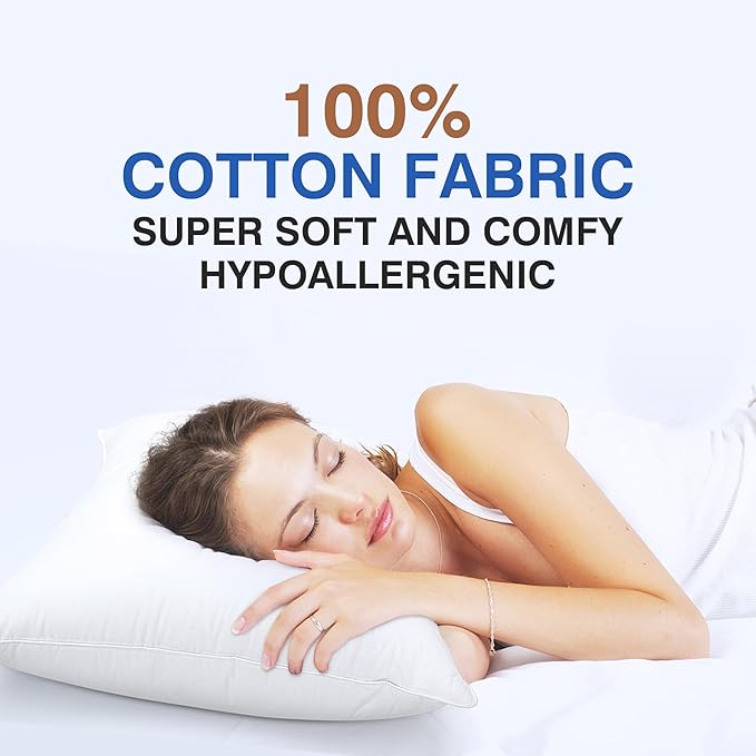Goose Feather Pillow Queen Size Pack of 2 - Hotel Down Bed Pillows for Sleeping, Soft 600 Thread Count Cotton Cover, Fluffy Support Surround Fill Polyester for Back, Stomach, Side Sleepers