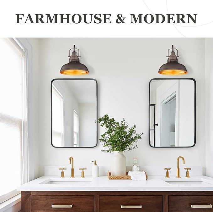 zeyu Gooseneck Wall Lights 2 Pack, 11 Inch Farmhouse Barn Light Fixtures Indoor and Outdoor, Metal Dome Shade in Oil Rubbed Bronze Finish, 016-1B-2PK ORB