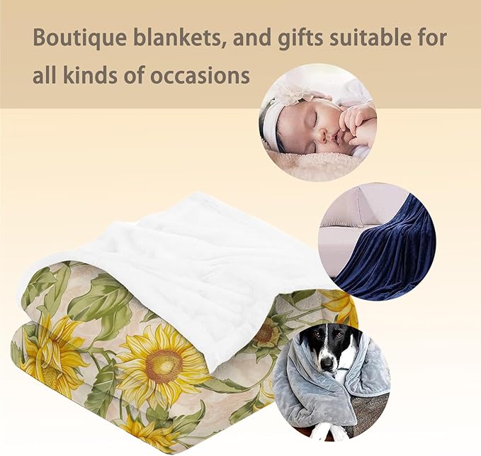 Beautiful Sunflower Blanket - Ultra Soft, Fluffy, Lightweight Flannel Throw Blankets for Couch, Bed, Travel, Outdoor - Cozy, Fuzzy Home Decor, for Adults Kids Women Girls 50×40 in