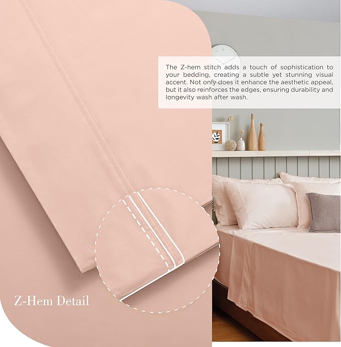 Linen Home 100% Cotton Percale Sheets Twin Size, Brushed Rose, Deep Pocket, 3 Pieces Set - 1 Flat, 1 Deep Pocket Fitted Sheet and 1 Pillowcase, Crisp Cool and Strong Bed Linen