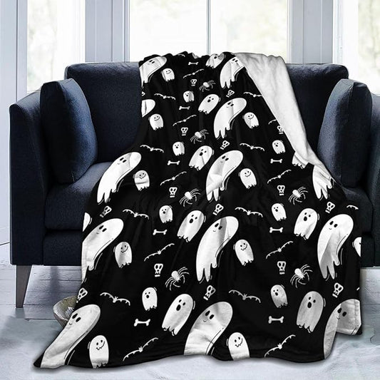 Halloween Ghost Throw Blanket 80x60 Inches Gifts for Mens Womens Boys Girls Soft Flannel Plush Blankets for Bed, Sofa, Couch, Travel, Camping