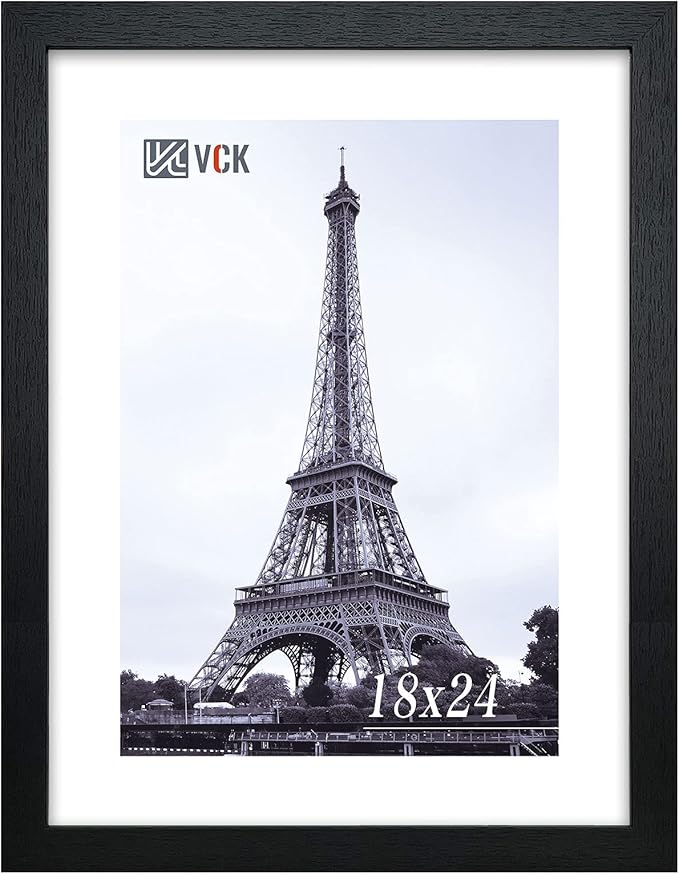VCK 18x24 Inch Wooden Picture Frame for Posters, Prints, Photos, Pictures, Maps, Certificates, and Artwork Black