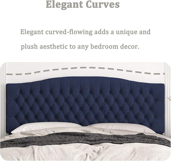 King Headboard Only, Upholstered Headboard for Adjustable Bed Linen Tufted Cal King Size Wall Mounted Head Board with Solid Wood Legs Head Board, Navy Blue