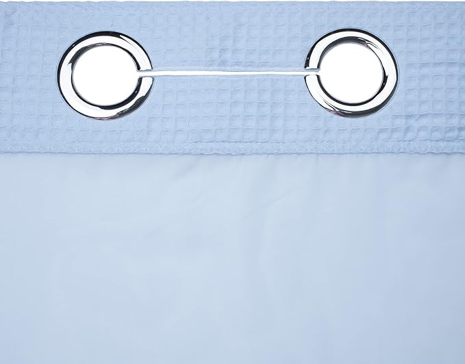 River Dream Sky Blue Fabric Shower Curtain Set, Cotton Blend, Waffle Weave, with Snap in Replacement Liner，54 x 80 inches