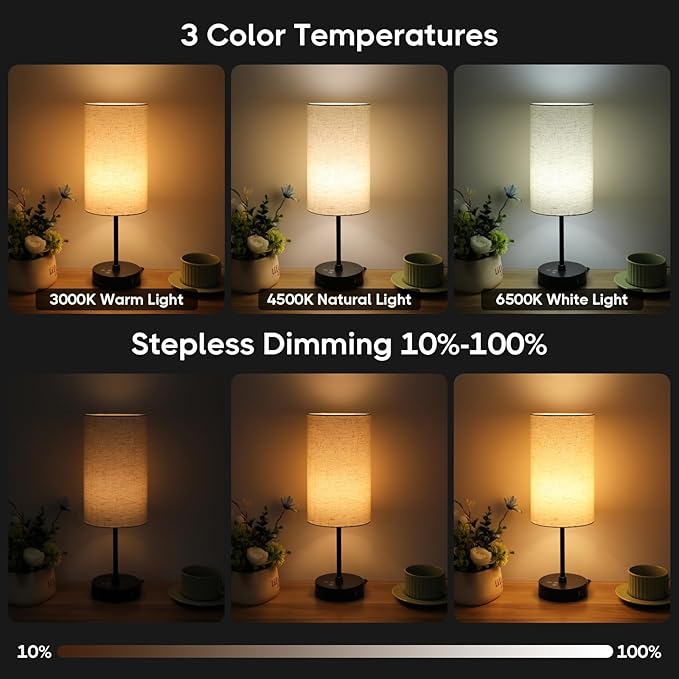 Unicozin Table Lamp, 3 CCT 3000K/4500K/6500K & RGB Color Changing, Stepless Dimmable, 17Inch Bedside Lamp for Reading, Ambience Nightstand Light for Home Decor Party, Beige Shade