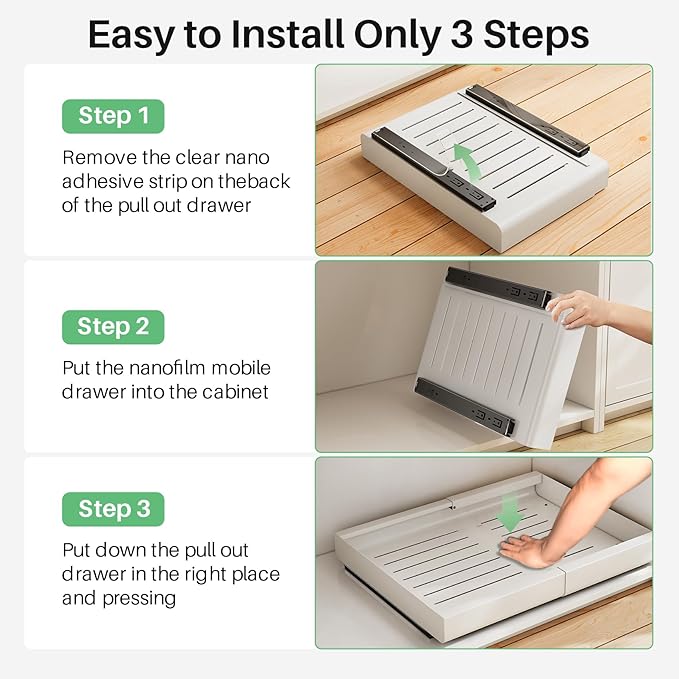 2 Packs Pull out Cabinet Organizer, Expandable(12"-20") Heavy Duty Slide out Drawers Fixed with Adhesive Nano Film for Pots, Roll out Shelf Storage for Kitchen Base Cabinet Organization