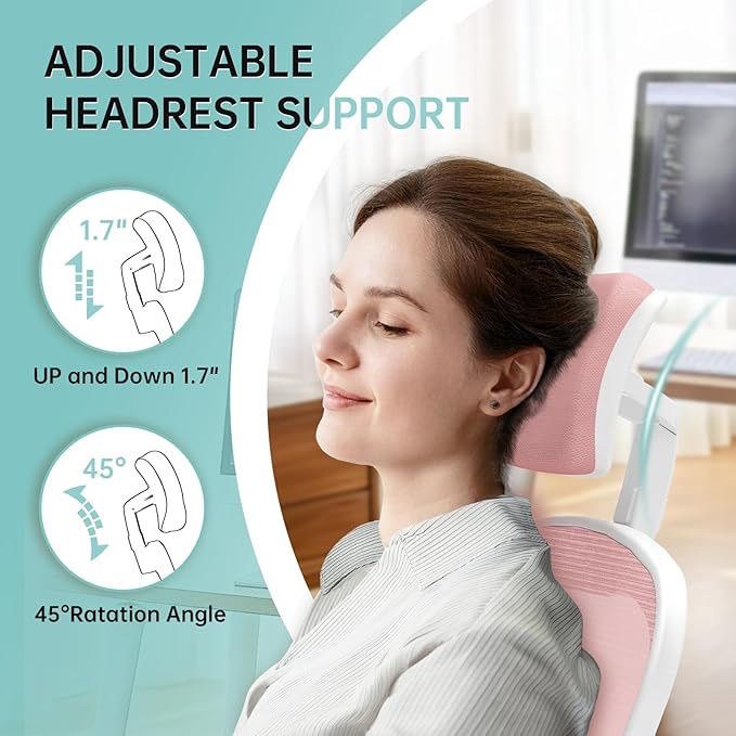 Office Chair Ergonomic Desk Chair, 330LBS Capacity, High Back Computer Chair for Long Hours Comfortable, Rolling Swivel Executive Task Chair for Home Office with Flip-up Armrests（White Pink）