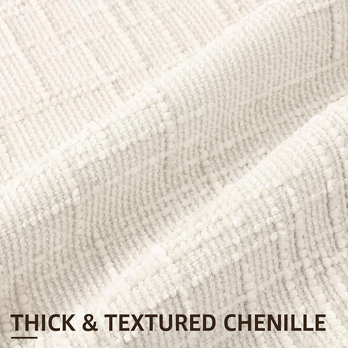 decorUhome Fall Cream White Chenille Throw Pillow Covers 18x18 Set of 2 Thick Textured Slubby Couch Pillow Covers Farmhouse Accent Modern Neutral Decorative Pillow Cases for Bed Sofa Living Room