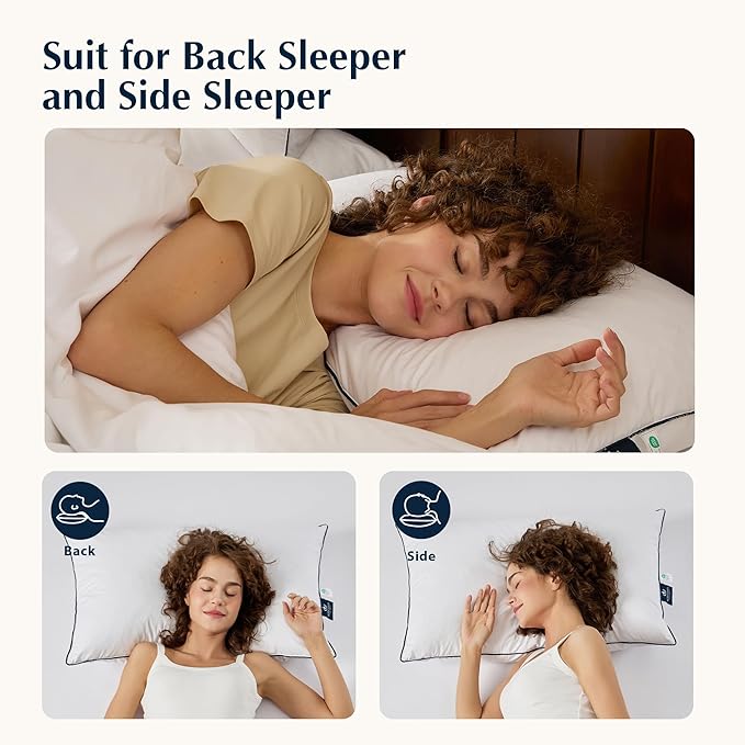 Pacific Coast Bed Pillow, Hotel Collection Goose Feather Down Pillow for Sleeping, Pillow with High Thread Count 100% Cotton Shell, Queen Size