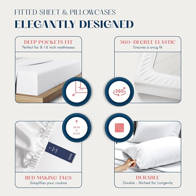XOOX Linen 100% Cotton King Size Sheets Set - 500 Thread Count 4 PC Cotton Sheets for King Bed, Deep Pocket King Sheet Set for Hot Sleepers, Cotton Sheets King Size, Soft Cooling Sheets (Dark Grey)