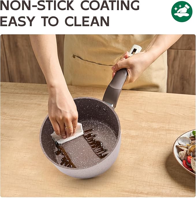 Sauce pan with Lid, 1.3 QT Nonstick Cooking Pan, Non-toxic Healthy Cooking Pot with Stay-Cool Handle, Multipurpose Small Pot PFOA PFAS PTFE Free