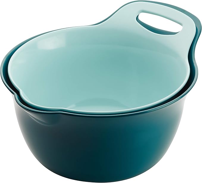 Rachael Ray Tools and Gadgets Nesting / Stackable Mixing Bowl Set with Pour Spouts and Handle - 4 and 5 Quarts, Light Blue and Teal
