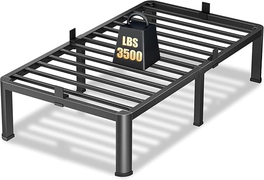 14 Inch Twin XL Heavy Duty 3500 lbs Bed Frame with Round-Corner Legs & Anti-Squeak Design – Quick Assembly Metal Platform, No Box Spring Needed